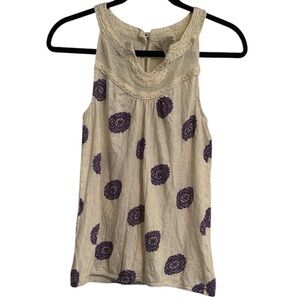 Lucky Brand Crochet Detail Neckline Sleeveless Top